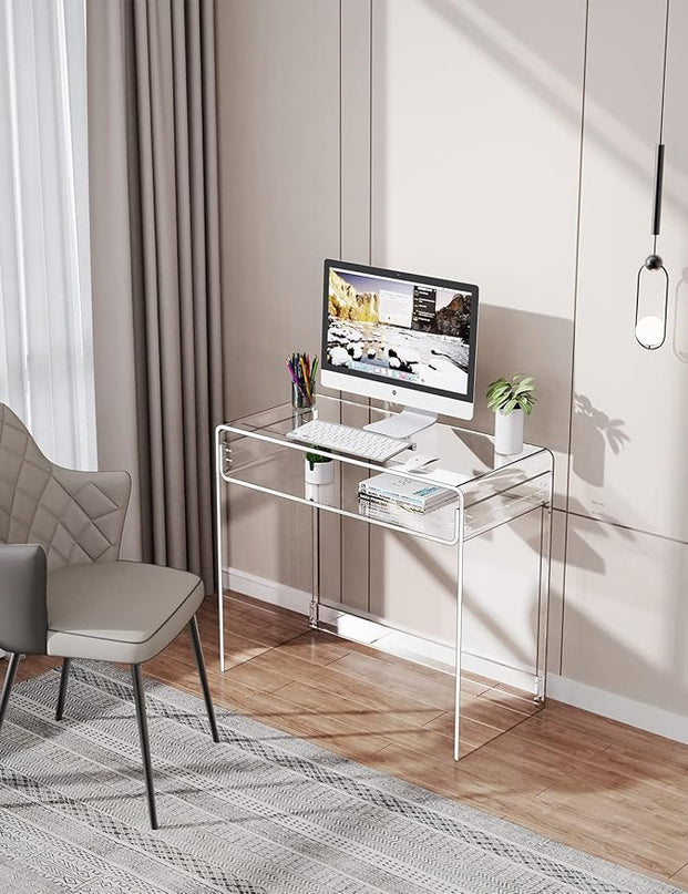 Acrylic Desk Laptop Study Table Home Office Console Table Entrance Table, 33.5'' x 15.7'' x 29.5'' (Clear) - LeafyLoom