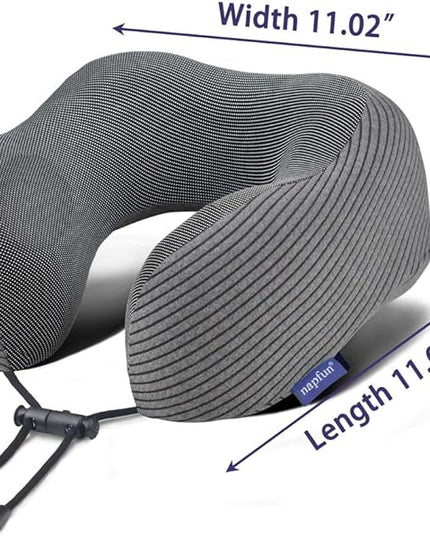 napfun Travel Pillow, 100% Pure Memory Foam Neck Pillows for Travel Airplane Headrest Flight Plane Accessories, Deep Grey, Medium (120-200LB) - LeafyLoom