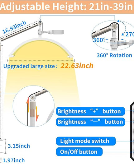 Half Moon Light for Lashes, 22'' Lash Light Lamp for Eyelash Extensions, Esthetician Light Eyelash Lamp with Phone Holder for Tattoo Artists, Nail Tech, Makeup,Skincare - LeafyLoom