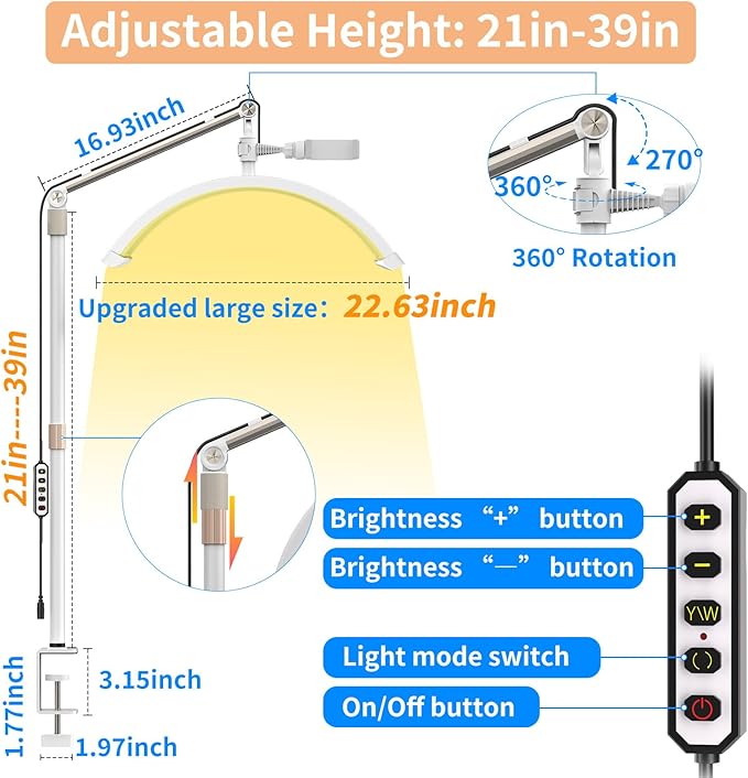 Half Moon Light for Lashes, 22'' Lash Light Lamp for Eyelash Extensions, Esthetician Light Eyelash Lamp with Phone Holder for Tattoo Artists, Nail Tech, Makeup,Skincare - LeafyLoom