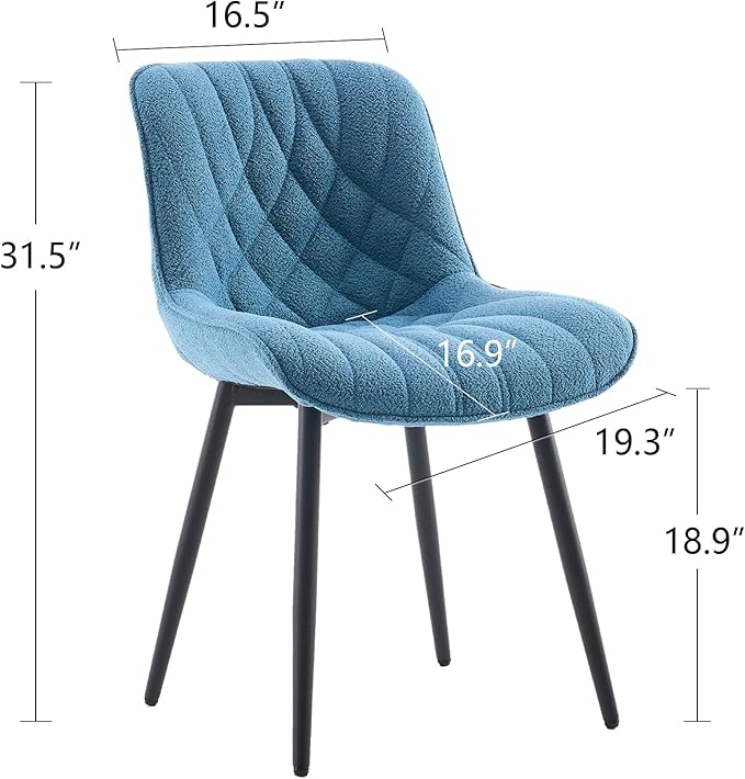 Velvet Dining Chairs Set of 2, Elegant Dining Room Chairs Curved Backrest, Modern Upholstered Dining Table Chair, Armless Bedroom Chairs for Kitchen Living Room Dining Room, Lake Blue - LeafyLoom