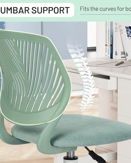 Desk Chair Armless, Kids Office Chair Compact Rolling Fabric Seating Cushion and Plastic Low-Back, Height Adjustable Small Study Computer Task Chair for Student Children Teens with Wheels, Aqua - LeafyLoom