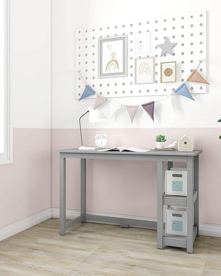 Max & Lily Solid Wood Desk With Shelves, 47 Inches, Grey - LeafyLoom