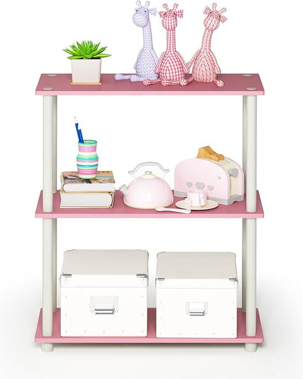 Furinno Turn-N-Tube 3-Tier Compact Multipurpose Shelf Display Rack, Pink/White - LeafyLoom