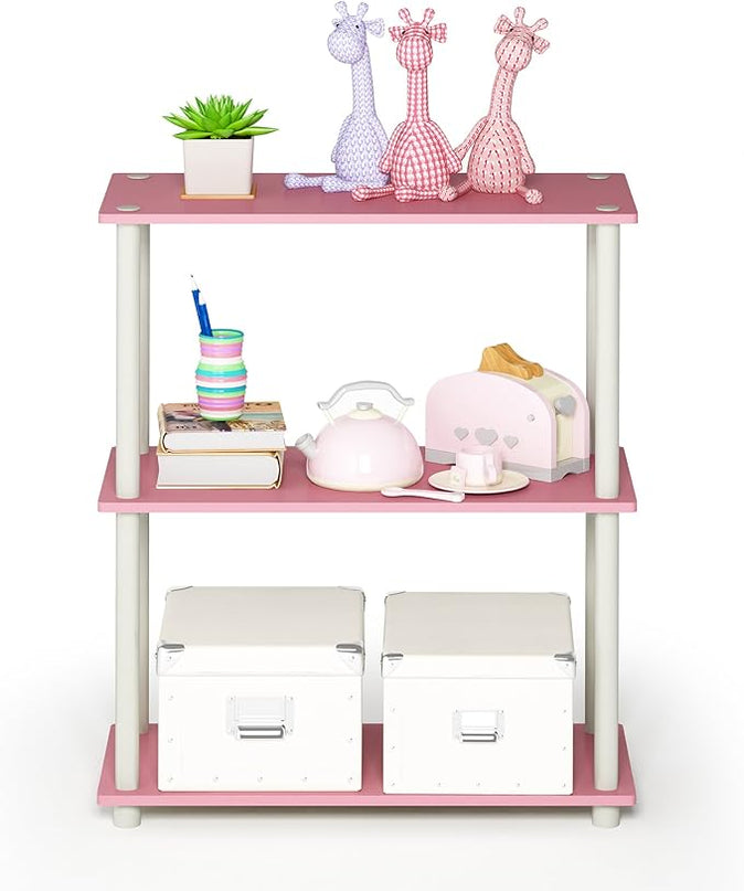 Furinno Turn-N-Tube 3-Tier Compact Multipurpose Shelf Display Rack, Pink/White - LeafyLoom
