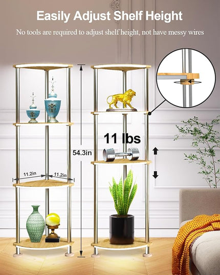 Floor Lamps with Shelves Dimmable, Corner Lamp with Shelves Height Adjustable, Corner Cabinet with Color Changing and Music Sync for Living Room - Wood Grain - LeafyLoom