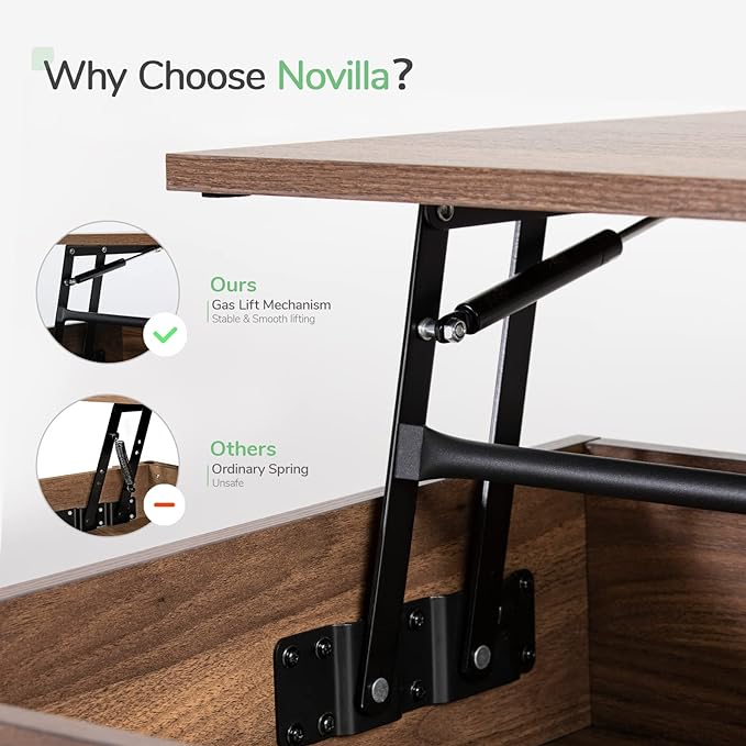 Novilla Modern Lift Top Coffee Table with Storage for Living Room Wodden Lift Tabletop Dining Table with Hidden Compartment and Metal Frame 40 Inch, Walnut - LeafyLoom