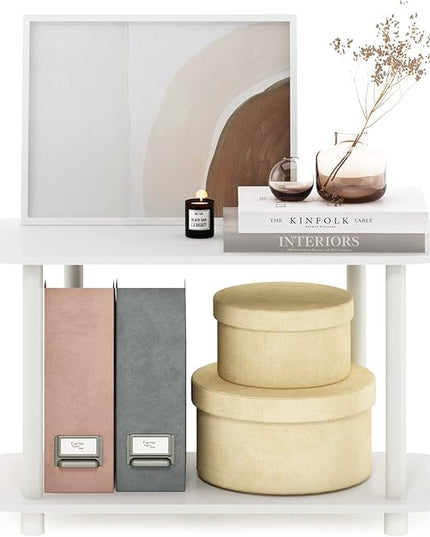 Furinno Turn-N-Tube No Tools Modern Oval Side Table, White/Virgin White - LeafyLoom