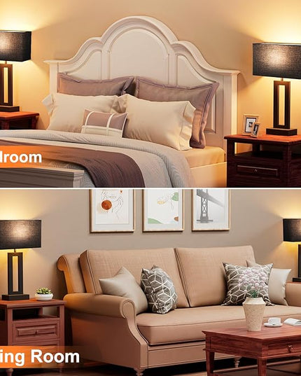 Nightstand Table Lamps for Bedrooms Set of 2 - Touch Bedside Lamp with USB C+A, 3 Way Dimmable Living Room Lamps for End Tables Set of 2, Modern Night Stand Lamps for Bed Side Guest Room(Black) - LeafyLoom