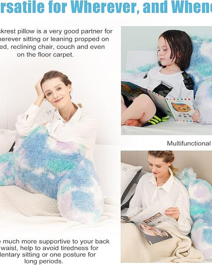 Cozy Fur Backrest Pillow with Arms, 30x17x17 Inch, Premium Filling, Great Back Support Reading Pillow for Kids, Teens & Students, Well Made Bed Pillows for Sitting Up in Bed, Nice Gift - LeafyLoom