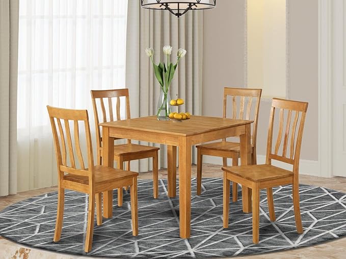 East West Furniture OXAN5-OAK-W Oxford 5 Piece Modern Set Includes a Square Wooden Table and 4 Kitchen Dining Chairs, 36x36 Inch - LeafyLoom