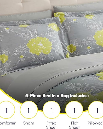 Sweet Home Collection 5 Piece Comforter Set Bag Solid Color All Season Soft Down Alternative Blanket & Luxurious Microfiber Bed Sheets, Florence, Twin - LeafyLoom