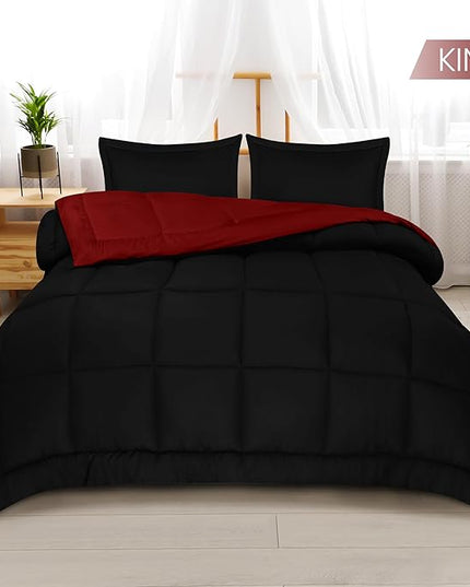 Utopia Bedding King Size Comforter Set with 2 Pillow Shams, Bedding Comforter Sets, Down Alternative Reversible Black/Red Comforter, Soft and Comfortable, Machine Washable - LeafyLoom