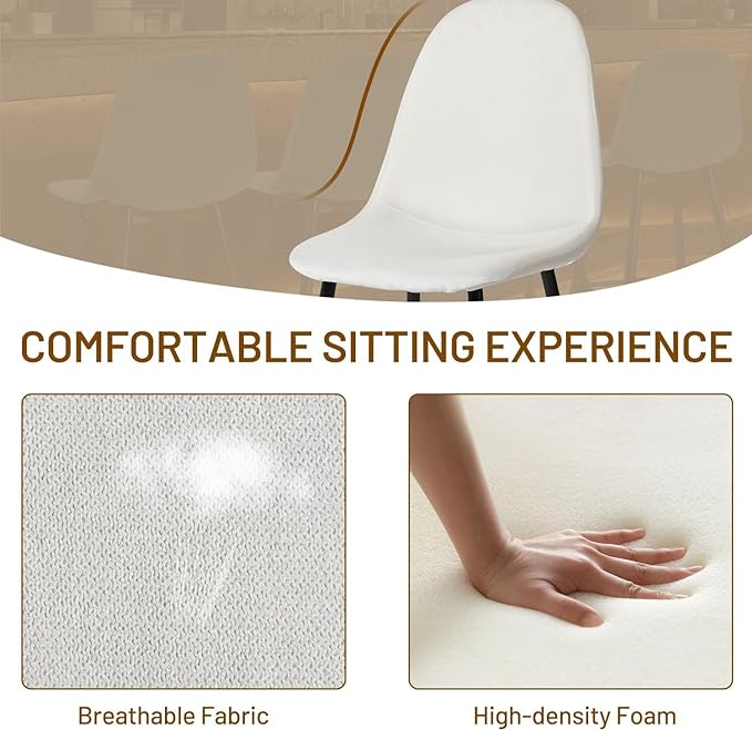 FurnitureR Dining Chairs Set of 4, Fabric Comfy Seat Armless Side Chairs with Metal Legs Mid Century for Home Kitchen Reception Room, Beige - LeafyLoom