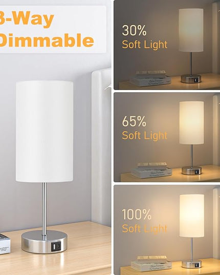 AKASUKI Table Lamp for Bedroom, 3 Way Dimmable Touch Lamp with Dual Charging Station, Small Bedside Lamps for Night Stands, Living Room, Office(LED Bulb Included) - LeafyLoom