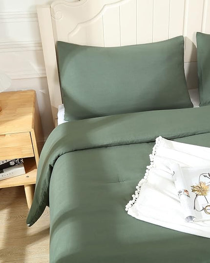Emerald Green Comforter Twin Size, Modern Bedding Set for Girls/Women, Cute Soft & Lightweight Chic Microfiber Bed Sets, 2pc- 1 Comforter & 1 Pillowcase (66x90 Inches) - LeafyLoom