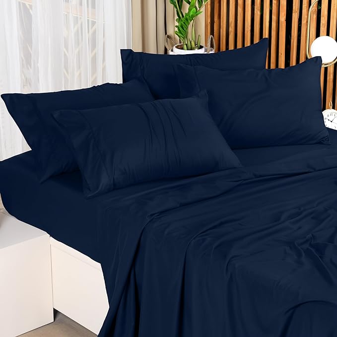 Utopia Bedding Queen Bed Sheets Set - 4 Piece Bedding - Brushed Microfiber - Shrinkage and Fade Resistant - Easy Care (Queen, Navy) - LeafyLoom