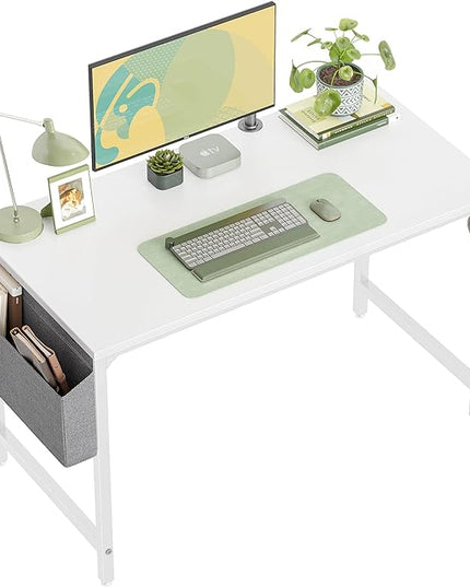 CubiCubi Computer Desk 40" Study Writing Table for Home Office, Modern Simple Style PC Desk, White Metal Frame, White - LeafyLoom