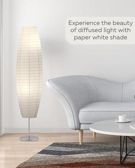 LIGHTACCENTS Rice Paper Floor Lamp 59-Inches Tall - Japanese Decor Standing Lamps for Bedrooms with White Paper Shade - Floor Lamps for Living Room - Rice Paper Floor Lamp, Dorm Room Essentials - LeafyLoom