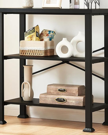 HOMBAZAAR Bookshelf, 3-Tier Vintage Industrial Book Shelf, Rustic Wood and Metal Bookcase and Bookshelves, Free Standing Storage Small Bookshelf for Living Room, Bedroom and Kitchen, Black - LeafyLoom