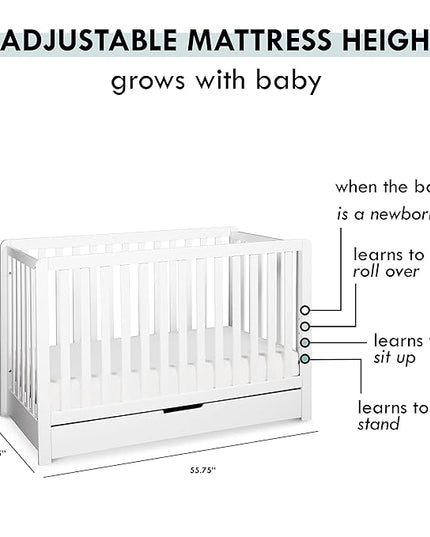 Carter's by DaVinci Colby 4-in-1 Convertible Crib with Trundle Drawer in White, Greenguard Gold Certified, Undercrib Storage - LeafyLoom