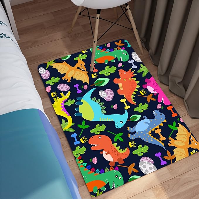 Dinosaur Rug for Boys Room Cartoon Dinosaur Area Rugs Kids Rug Dinosaur Rug Kids Play Rug Dinosaur Play Rug for Bedroom and Kidroom Playing Room,Dark Blue 2'×3' - LeafyLoom