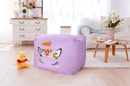 Aubliss Unicorn Stuffed Animal Storage Bean Bag Chair for Kids, Velvet Extra Soft Beanbag Chairs Cover, X-Large Stuffable Zipper Bean Bag for Organizing Plush Toys Girls Bedroom Decor, Purple Floral - LeafyLoom