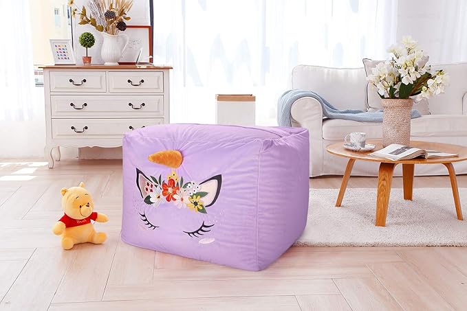 Aubliss Unicorn Stuffed Animal Storage Bean Bag Chair for Kids, Velvet Extra Soft Beanbag Chairs Cover, X-Large Stuffable Zipper Bean Bag for Organizing Plush Toys Girls Bedroom Decor, Purple Floral - LeafyLoom