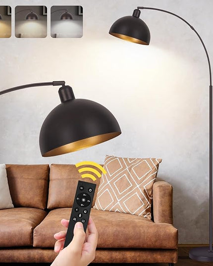 Bronze Arch Floor Lamps for Living Room Dimmable - Upgraded 9W LED Arc Lamp with 4 Color Temperatures, Remote Control Rustic Arched Floor Lamp, Reading Standing Lamp for Bedroom (Bulb Included) Brown - LeafyLoom