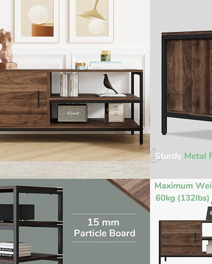 Novilla Retro Farmhouse TV Stand for TVs up to 50 Inches, Living Room Entertainment Center for Flat/Curved Screen, 43 Inches, Walnut - LeafyLoom