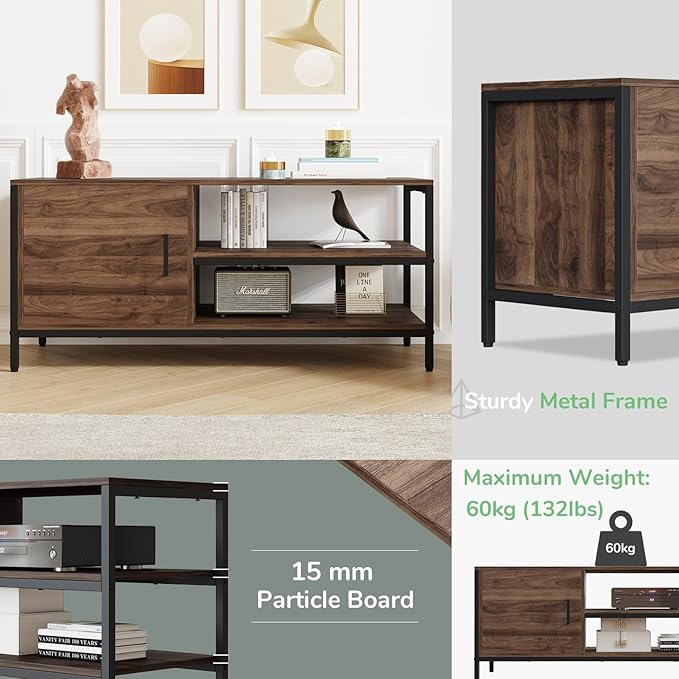 Novilla Retro Farmhouse TV Stand for TVs up to 50 Inches, Living Room Entertainment Center for Flat/Curved Screen, 43 Inches, Walnut - LeafyLoom