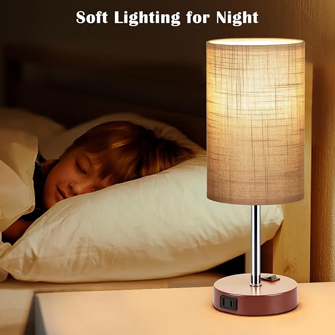 ZJOJO Table Lamp Bedside Lamps for Bedroom, Lamps for Bedrooms Set of 2 with 3 Way Dimmable Using Rocker Switch Nightstand Lamp Night Lamp with AC 2 Outlets for Living Room/Reading Room - LeafyLoom