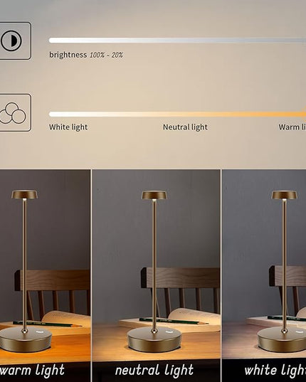 Rechargeable Table Lamp Cordless Battery Operated LED Light 5000mAh 3-level Brightness Portable Desk Lamps Waterproof Touch Control Indoor Outdoor Use for Patio Home Restaurant (2-Brown) - LeafyLoom
