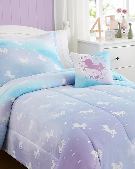 KALEIDOSPACE Kids Twin Comforter Sets for Girls, Glow in The Dark Unicorn Bedding Sets -3 Pieces Lightweight Bed in A Bag - LeafyLoom
