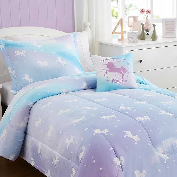 KALEIDOSPACE Kids Twin Comforter Sets for Girls, Glow in The Dark Unicorn Bedding Sets -3 Pieces Lightweight Bed in A Bag - LeafyLoom
