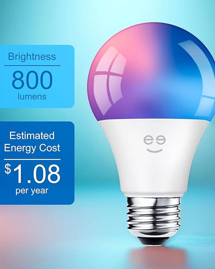 Geeni Smart Light Bulbs - Color Changing & Tunable White, Dimmable, Works with Alexa & Google Home, 2.4 GHz WiFi, A19, 800 lm, 4 Pack Geeni
