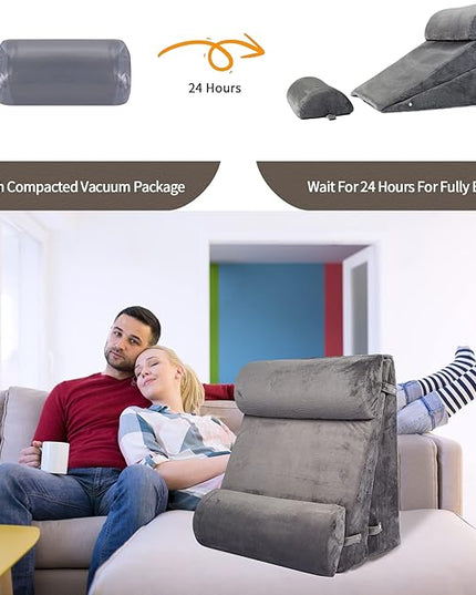 4PCS Adjustable Bed Wedge Pillow Sleeping Support Set 100% Memory Foam for Postoperative recovery, Back Neck Leg Support,Acid Reflux and GERD,Sitting Reading Dark Gray - LeafyLoom