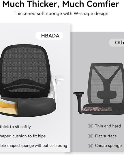 Hbada Office Chair with Flip-Up Armrests, Desk Chair with Saddle Cushion, Ergonomic Office Chair with S-Shaped Backrest, Comfy Mesh Chair for Home and Office, White - LeafyLoom
