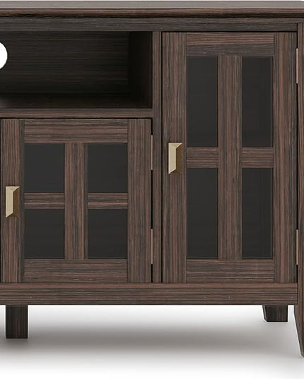 SIMPLIHOME Artisan SOLID WOOD Universal TV Media Stand, 72 inch Wide, Transitional, Living Room Entertainment Center, Storage Cabinet, for Flat Screen TVs up to 80 inches in Farmhouse Brown - LeafyLoom