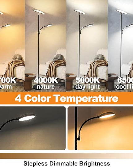 2024 New Floor Lamp, 44W 4500LM Super Bright LED Floor Lamp for Living Room, Remote Floor Lamp with Reading Light, Dimmable Modern Stand Tall Lamp for Bedroom Office - LeafyLoom
