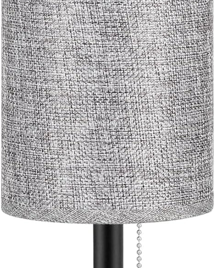 Grey Bedside Lamp for Bedroom Nightstand - Small Table Lamp with USB A + C Charging Port, 3 Color Temperatures Pull Chain Night Stand Light with Bulb, Side Table Desk Reading Lamp for Living Room - LeafyLoom