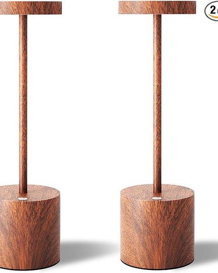 LED Cordless Table Lamps Set of 2,Portable Rechargeable 5000mAh Outdoor Table Lamp,3 Color Stepless Dimmable Battery Powered Lamp, Table Light for Outside/Patio/Restaurant/Home.(Wood Grain) - LeafyLoom