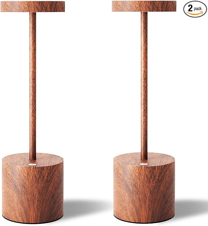 LED Cordless Table Lamps Set of 2,Portable Rechargeable 5000mAh Outdoor Table Lamp,3 Color Stepless Dimmable Battery Powered Lamp, Table Light for Outside/Patio/Restaurant/Home.(Wood Grain) - LeafyLoom