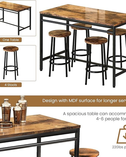 DKLGG Dinner Table Set for 4, Modern Kitchen Table and Chairs for 4 Wooden Top and Adjustable Metal Legs, Small Dining Room Table Set 5 Pieces Compact Design for Small Space - LeafyLoom