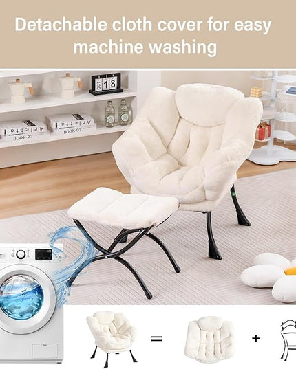 Welnow Toddler Kids Lazy Chair with Ottoman, Accent Comfy Lounge Children Armchair Couch with Armrest and Removable Cover, Detachable Reading Chair with Footrest for Boy or Girl, Plush Beige - LeafyLoom