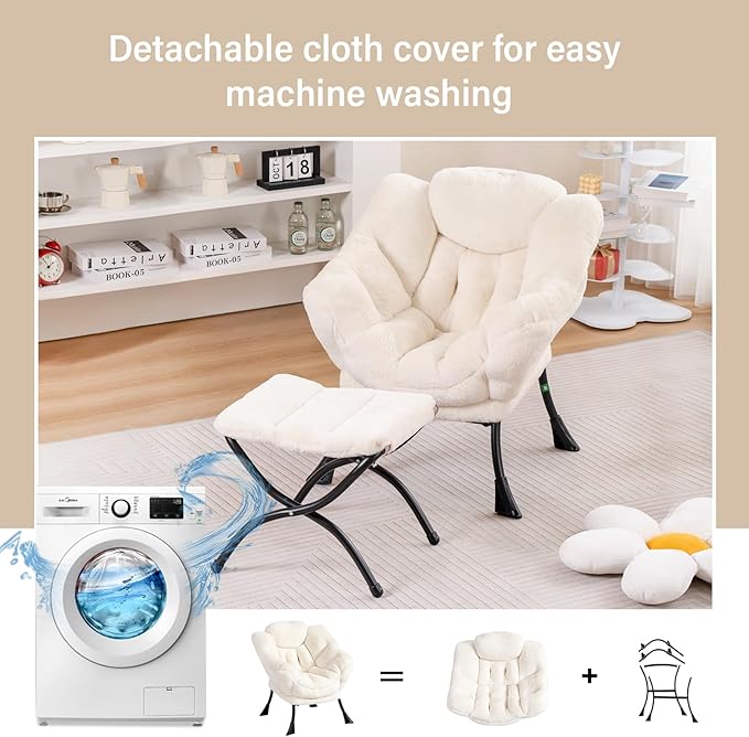 Welnow Toddler Kids Lazy Chair with Ottoman, Accent Comfy Lounge Children Armchair Couch with Armrest and Removable Cover, Detachable Reading Chair with Footrest for Boy or Girl, Plush Beige - LeafyLoom