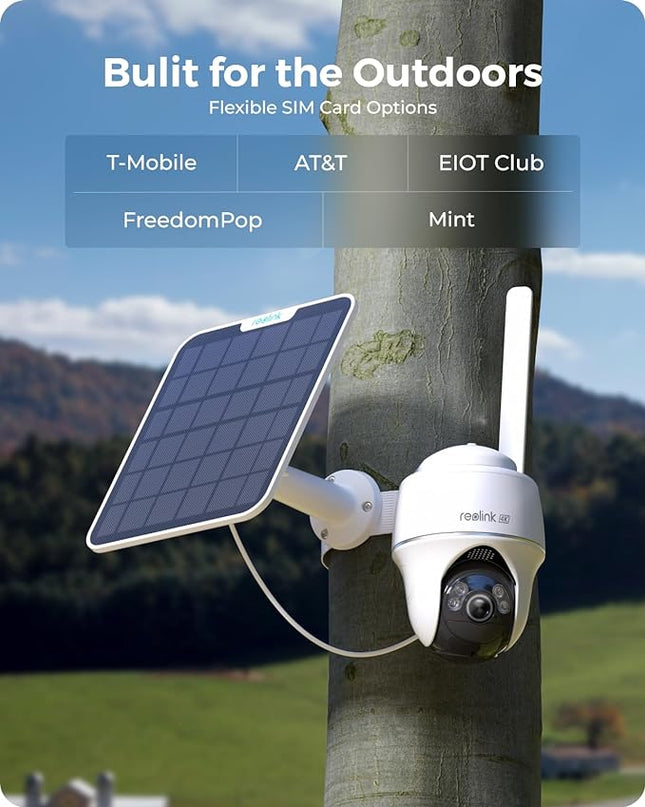 REOLINK Go PT Ultra+SP - 4K Cellular Security Camera Wireless Outdoor, No WiFi, 3G/4G LTE, Support (AT&T/T-Mobile), Solar Powered, Color Night Vision, Local/Cloud Storage, Smart Detection REOLINK