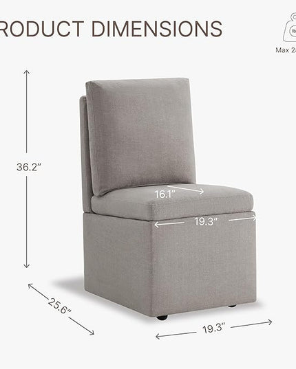 Upholstered Dining Chair with Casters Armless Modern Rolling Design for Diningroom Bedroom Livingroom Reading Room, Set of 2, Beige Gray - LeafyLoom
