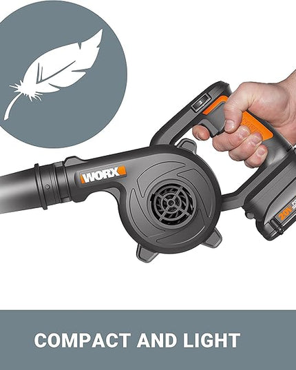 WORX 20V Cordless Jobsite Blower WX094L Compact Leaf Blower for Jobsite Garage Yards，2.0Ah Battery & Charger Included - LeafyLoom