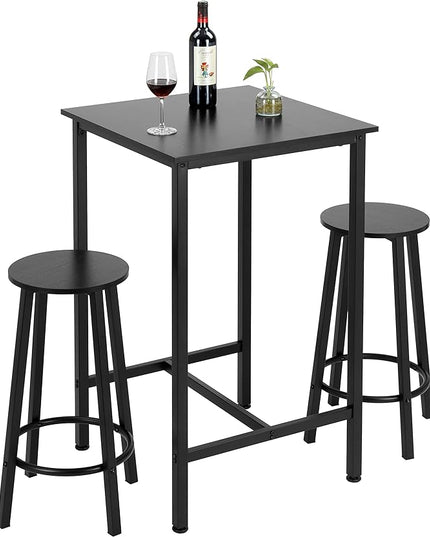 Finnhomy Bar Table Set, 23.6" Pub Table High Top Table, Square Bar Height Table, Bar Table with Stools, Kitchen Table Set for 2, Industrial Breakfast for Kitchen, Living Room, Rustic Black - LeafyLoom